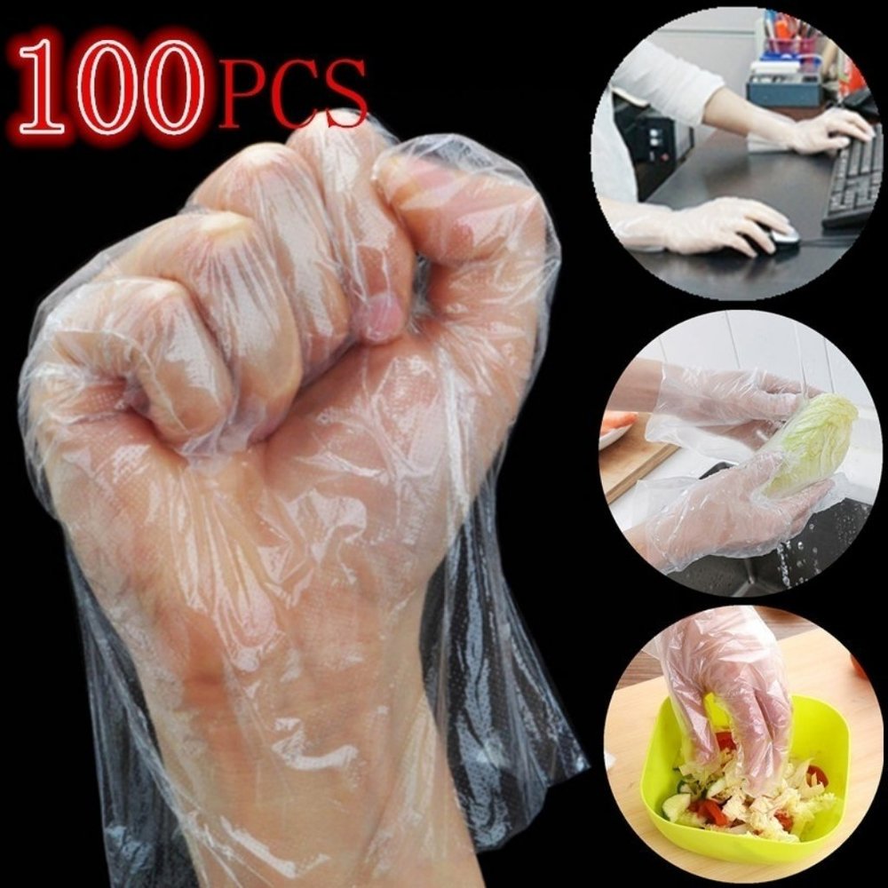 200 PCS Plastic Clear Gloves Food Home Cleaning